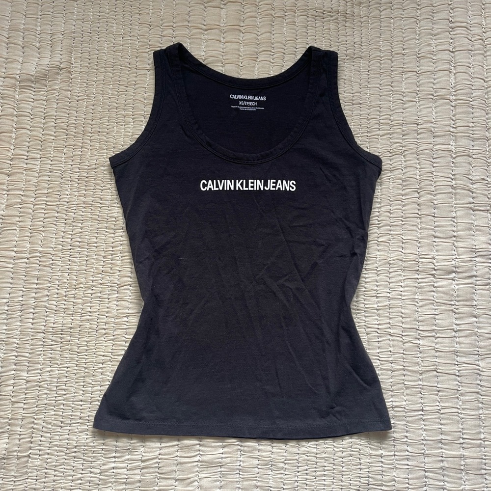 Calvin Klein Jeans Womens Black Logo Scoop Neck Tank Top XS